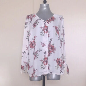 3/$15 Floral roses pattern sheer feminine office professional workwear sheer XXL